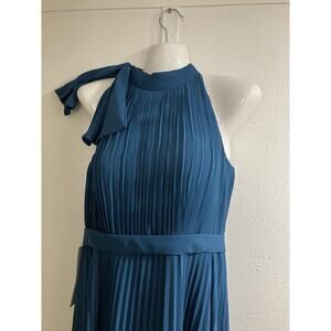 Azazie Cailyn Bridesmaids Dress Ink Blue Chiffon Halter Top Floor Length